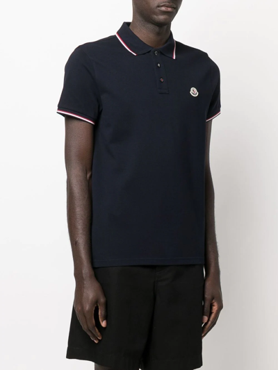 Moncler Men Tricolor-trimmed Cotton Piquet Polo Shirt Navy In Blue