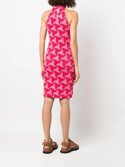 Shop Bottega Veneta Abstract Triangle Elasticated Dress In Pink