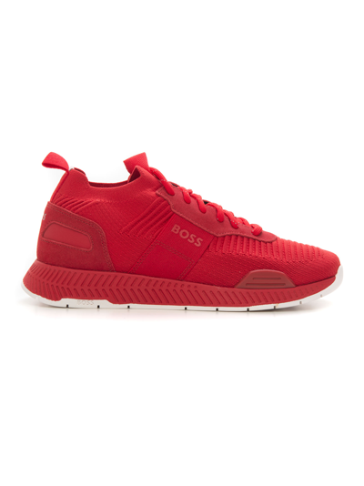 Shop Hugo Boss Boss Low Sneaker  In Canvas And Suede Red  Man