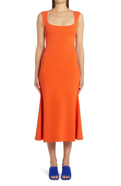 Shop Stella Mccartney Compact Scoop Neck A-line Dress In 7501 Bright Orange