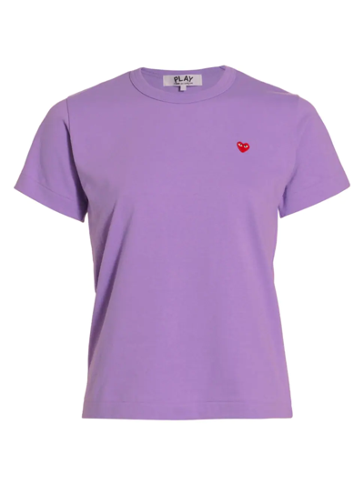 Shop Comme Des Garçons Women's Short-sleeve Heart-patch T-shirt In Purple