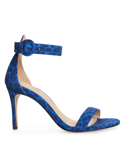Shop L Agence Women's Gisele Ii Leopard Velvet Sandals In Cobalt Blue