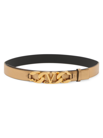 Shop Valentino Women's Vlogo Chain Leather Belt In Bronze