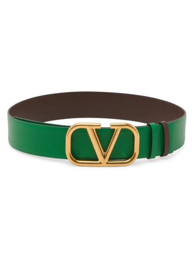 Shop Valentino Reversible Vlogo Leather Belt In Green