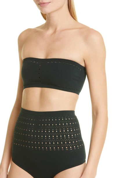 Shop Alaïa Vienne Perforated Seamless Two-piece Swimsuit In Vert Fonce