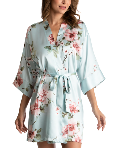 Shop Linea Donatella Floral-print Satin Wrap Robe In Mint