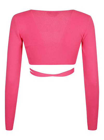 Shop Msgm Lace-up Cropped Top In Pink