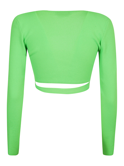 Shop Msgm Lace-up Cropped Top In Green