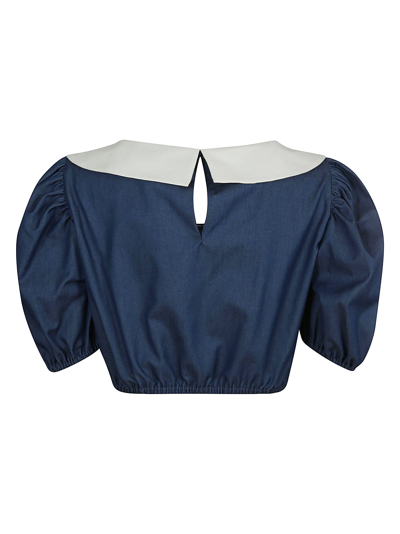 Shop Alessandra Rich Cotton Chambray Cropped Top In Blue