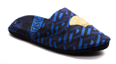Shop Versace Medusa Slippers In Blue