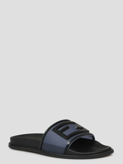 Shop Fendi Slide Baguette Sandals In Black