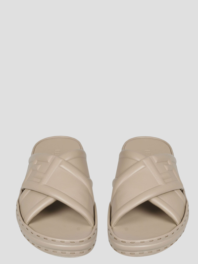 Shop Fendi Ff Sandals In Nude & Neutrals
