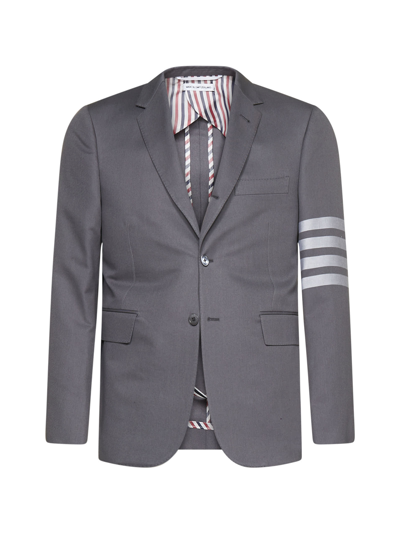 Thom Browne 4-bar Stripe Single-breasted Cotton Blazer In Med Grey