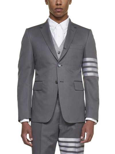 Thom Browne 4-bar Stripe Single-breasted Cotton Blazer In Med Grey