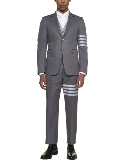 Thom Browne 4-bar Stripe Single-breasted Cotton Blazer In Med Grey