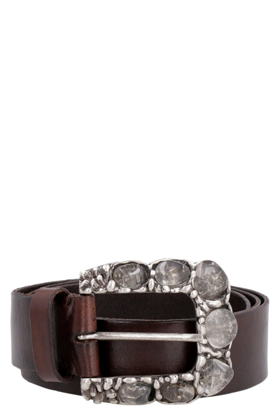 Shop P.a.r.o.s.h Embellished Buckle Leather Belt In Brown