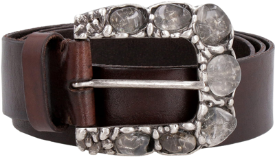 Shop P.a.r.o.s.h Embellished Buckle Leather Belt In Brown