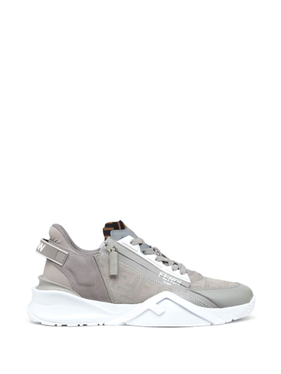 Shop Fendi Sneakers Flow With Logo On The Heel In Elephant Silver