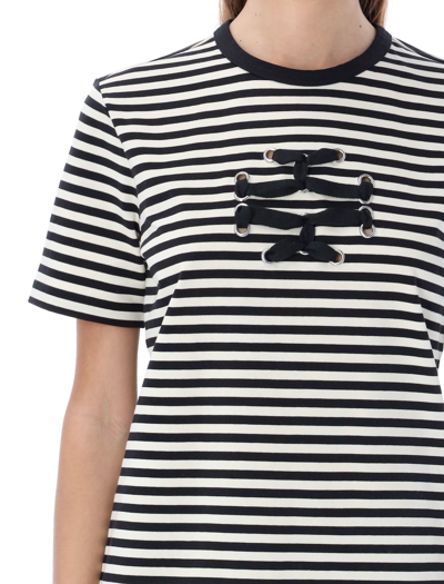 Shop Tory Burch Striped T-shirt In Black Ivory