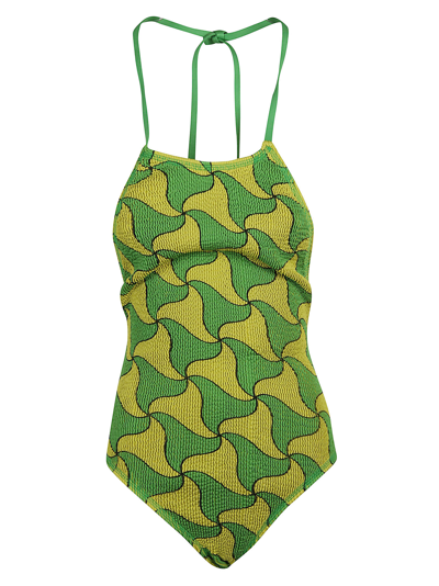 Shop Bottega Veneta Ribbed One-piece Swimsuit In Parakeet Kiwi