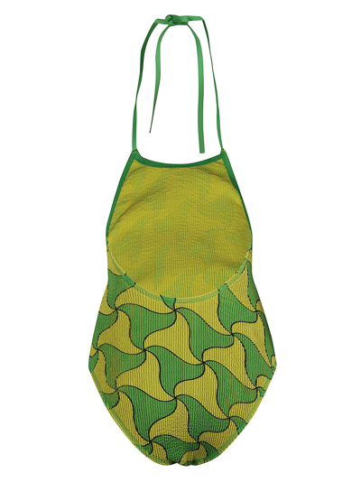 Shop Bottega Veneta Ribbed One-piece Swimsuit In Parakeet Kiwi
