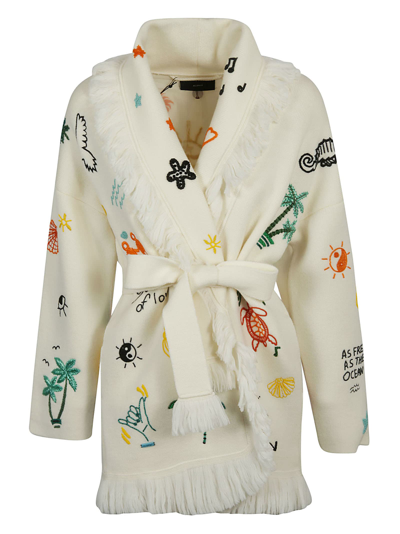 Alanui The Sound Of The Ocean Icon Wool Cardigan In Chinchilla