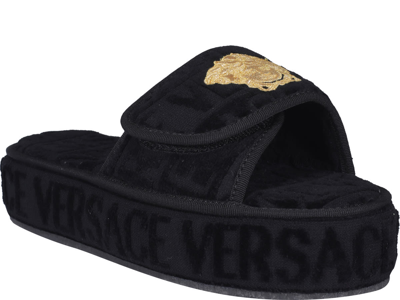Shop Versace Medusa Slippers In Black