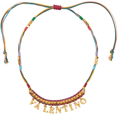 Valentino Garavani Rockstud-embellished Logo Necklace In Gold/multicolour |  ModeSens