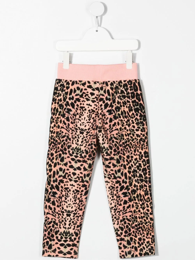 Shop Roberto Cavalli Junior Leopard-print Logo-tape Track Pants In Pink