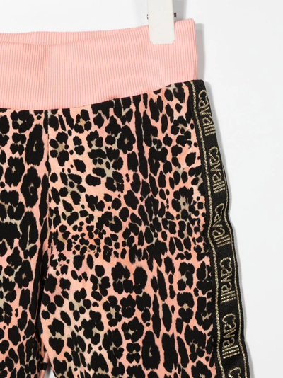 Shop Roberto Cavalli Junior Leopard-print Logo-tape Track Pants In Pink