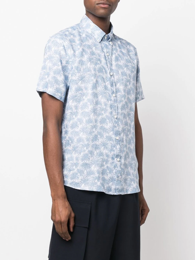 Shop Michael Kors Linen Palm-print Shirt In Blue