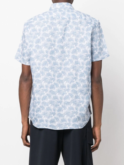 Shop Michael Kors Linen Palm-print Shirt In Blue