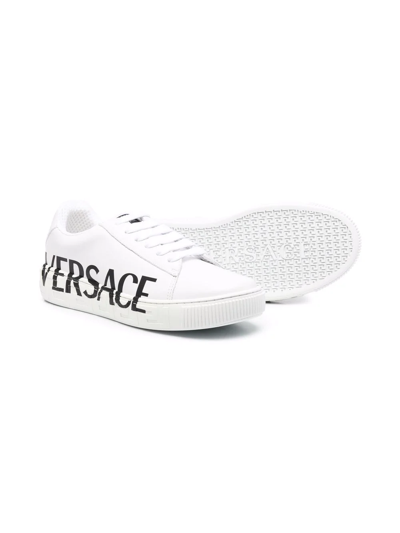 Shop Versace Teen Logo-print Sneakers In White