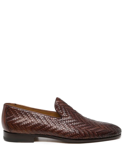 Shop Magnanni Interwoven Leather Loafers In Brown