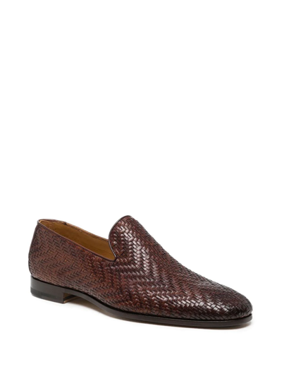 Shop Magnanni Interwoven Leather Loafers In Brown
