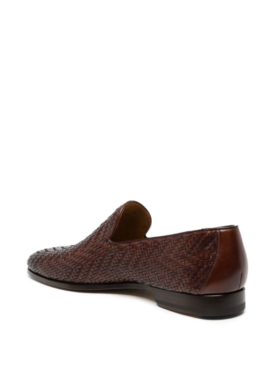 Shop Magnanni Interwoven Leather Loafers In Brown