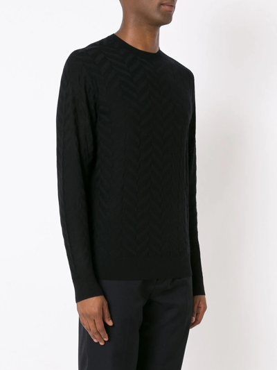 Shop Emporio Armani Herringbone-knit Wool Jumper In Blue