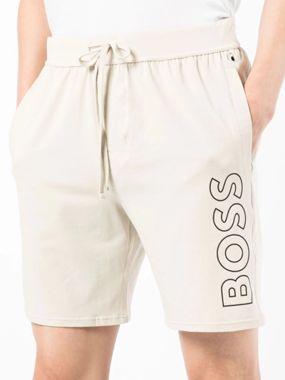 Shop Hugo Boss Identity Logo-print Shorts In Neutrals