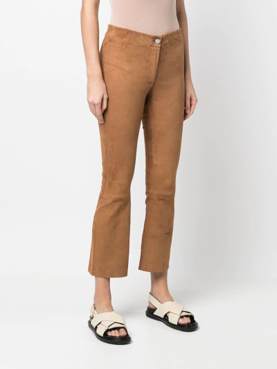 Shop Arma Cropped Flared Suede Trousers In Brown