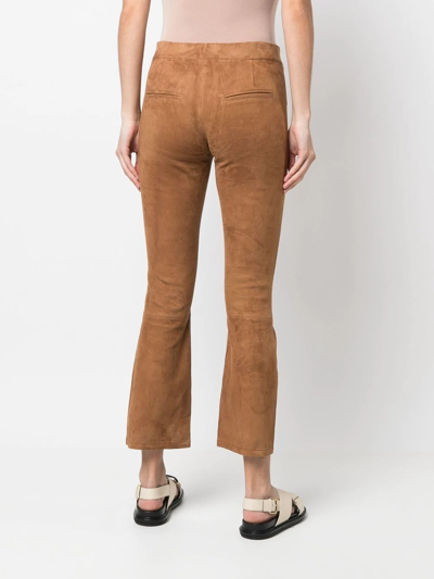 Shop Arma Cropped Flared Suede Trousers In Brown