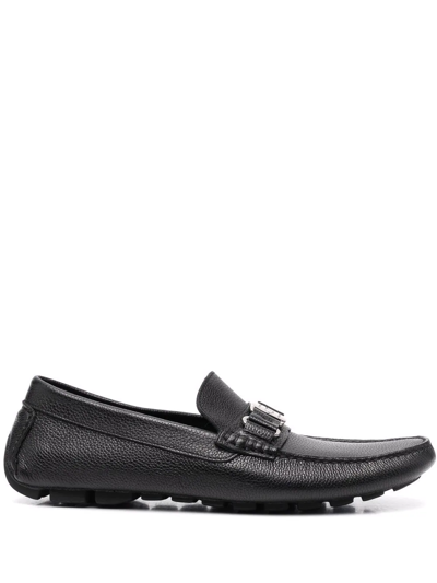 Shop Casadei Buckle-detail Leather Loafers In Black