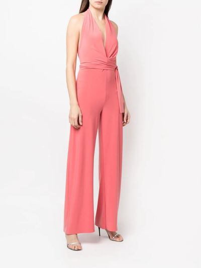 Shop Norma Kamali Halterneck Straight-leg Jumpsuit In Pink