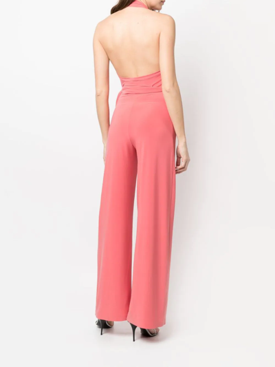 Shop Norma Kamali Halterneck Straight-leg Jumpsuit In Pink
