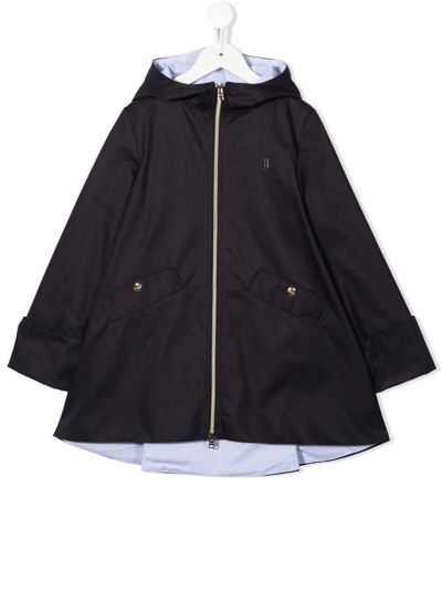 Shop Herno Hooded Pleated Raincoat In Blue