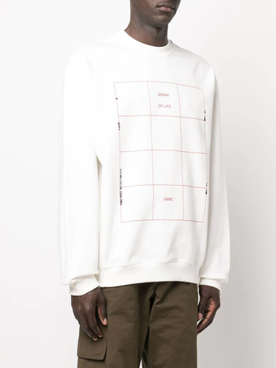 Shop Oamc Graphic-print Cotton Sweatshirt In White