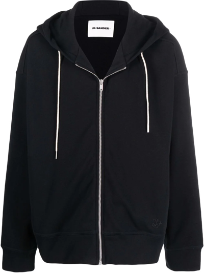 Shop Jil Sander Zip-up Cotton Hoodie In Black