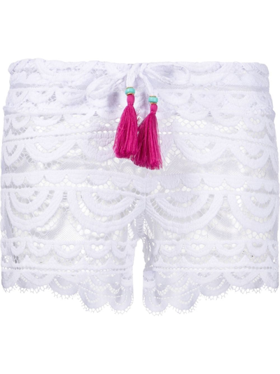 Shop Pq Swim Lace Tassel-detail Beach Shorts In White