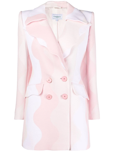 Shop Casablanca Wave-patteern Double-breasted Blazer In Pink