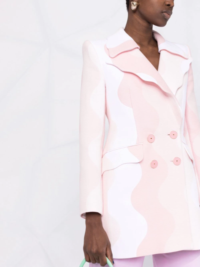 Shop Casablanca Wave-patteern Double-breasted Blazer In Pink