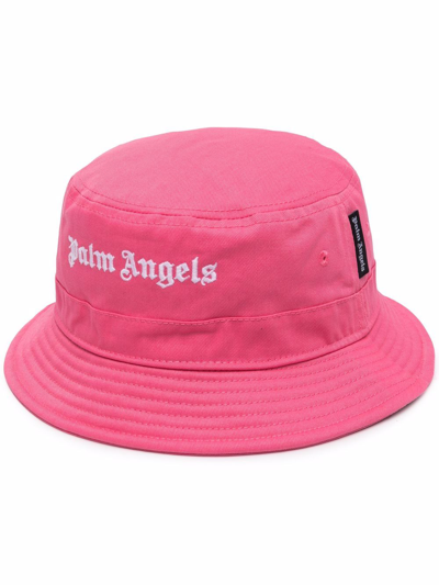Shop Palm Angels Logo-embroidered Bucket Hat In Pink
